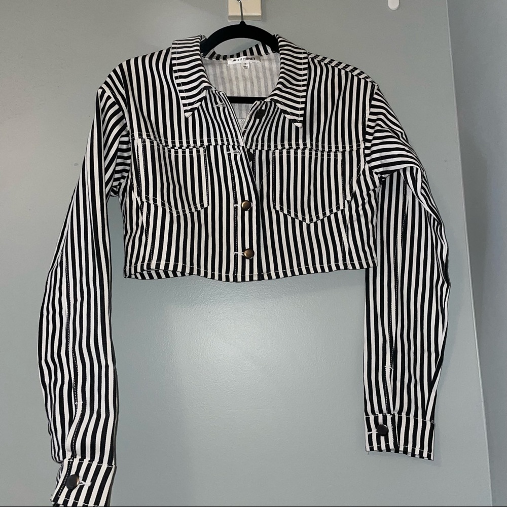 Wild honey black and white striped cropped jacket